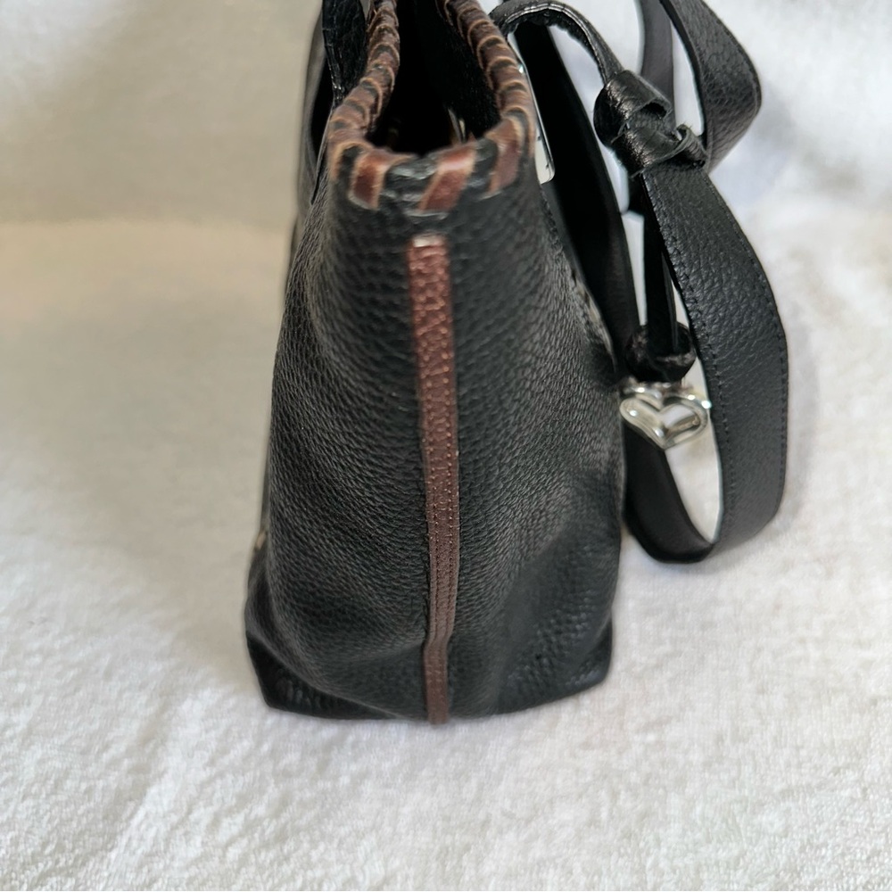 Vintage Brighton Black Leather Tote Bag Whipstitch Heart Charm 90s Y2K Shoulder - Picture 5 of 10
